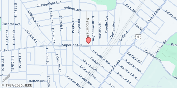 Map showing Mt. Nebo Missionary Baptist at 12701 Superior Ave, East Cleveland, OH