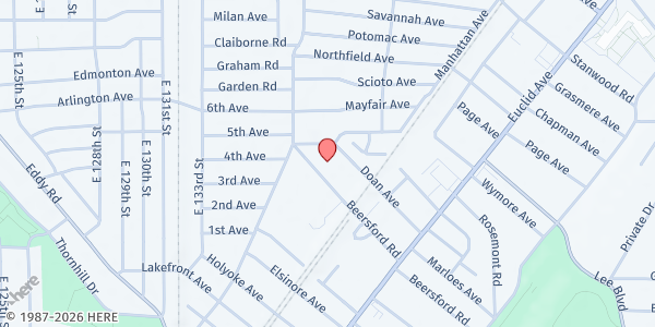 Map showing Salvation Army - East Cleveland Corps at 1507 Doan Ave, East Cleveland, OH