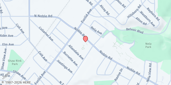 Map showing Temple Baptist Church at 1862 Noble Rd, East Cleveland, OH