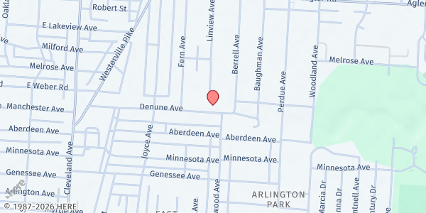 Map showing Centenary United Methodist Church at 2048 Denune Avenue, East Linden, OH