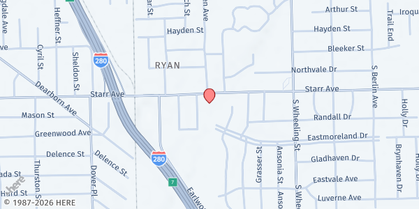 Map showing Ashland Church at 2350 Starr Avenue, East Toledo, OH