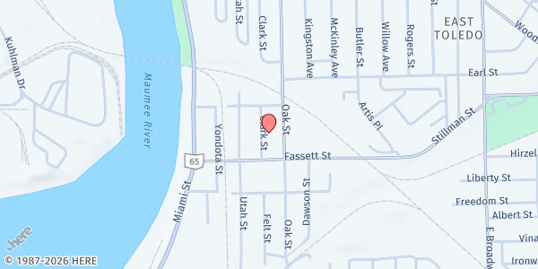 Map showing Clark Street Methodist Church at 1133 Clark Street, East Toledo, OH