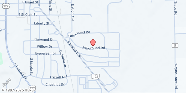 Map showing Preble County Fairgrounds at 722 Franklin St, Eaton, OH