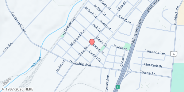 Map showing NewStar Worship Center at 6018 Vine Street, Elmwood Place, OH