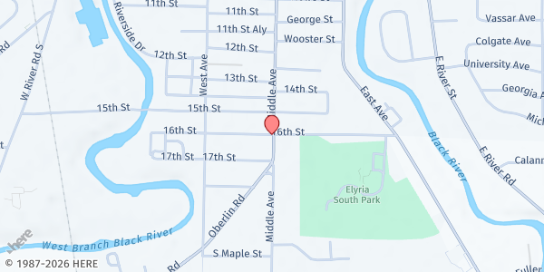 Map showing Asbury Methodist Church Pantry at 1611 MIDDLE AVE, ELYRIA, OH