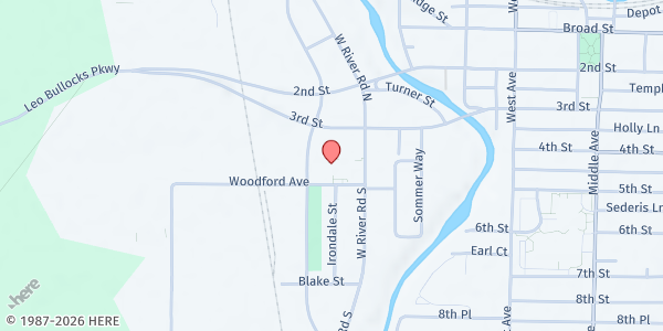 Map showing Beyond the Walls Church - Pantry at 101 WOODFORD AVE, ELYRIA, OH