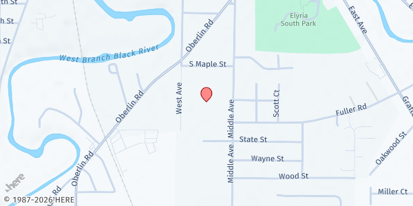 Map showing Ely Stadium School Pantry at 1915 Middle Ave, Elyria, OH