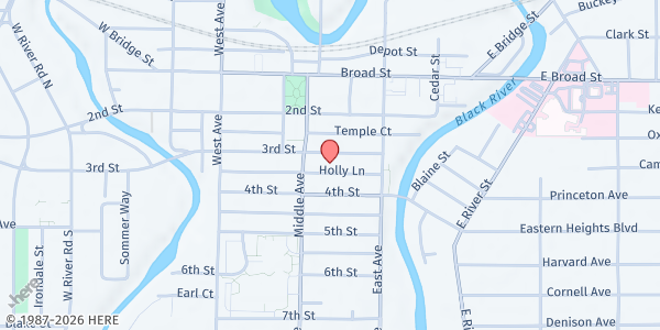 Map showing Elyria Hospitality Center - Food Distribution Center at 244 3rd St, Elyria, OH