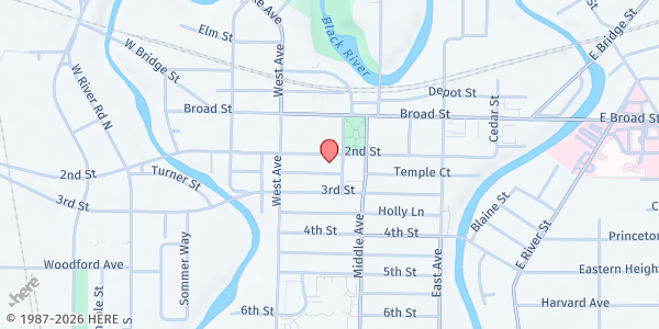 Map showing First Congregational Elyria Ohio - Food Distribution Center at 330 2nd St, Elyria, OH