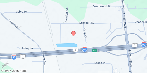 Map showing Goodwill Industries of Lorain County Food Pantry at 145 KEEP CT, ELYRIA, OH