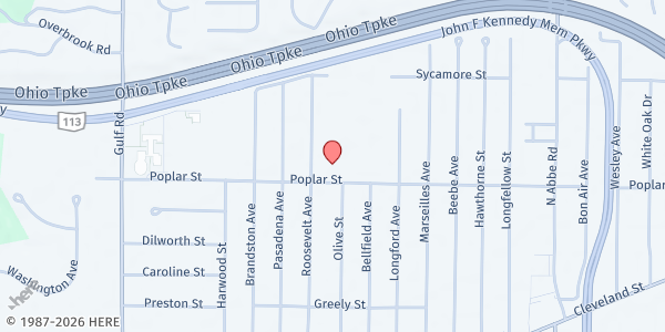 Map showing Saint Jude Helping Hands - Food Distribution Center at 590 POPLAR ST, ELYRIA, OH