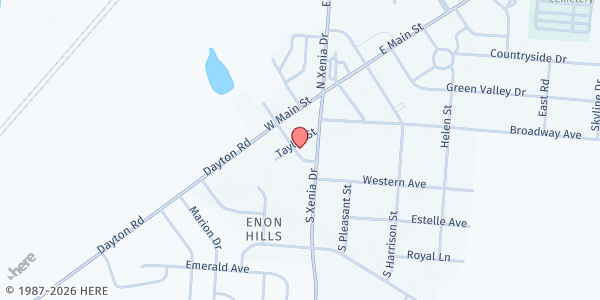 Map showing Enon Emergency Relief at 105 N. Scott St., Enon, OH