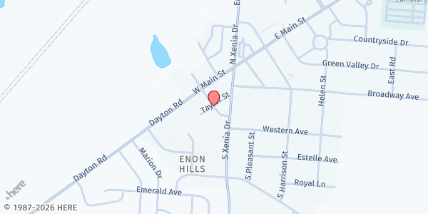 Map showing Enon Emergency Relief at 105 Scott St, Enon, OH