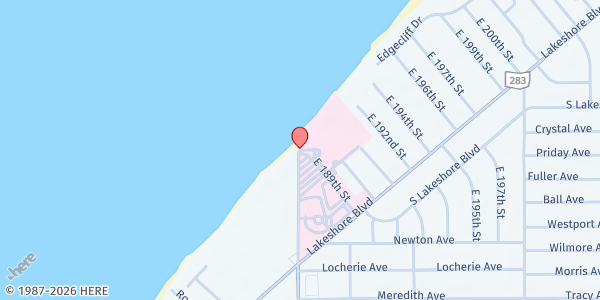 Map showing Creston Avenue Baptist Church at 114 East 185th Street, Euclid, OH