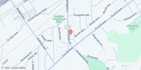 Map showing Imani Church at 1505 E 260th St, Euclid, OH