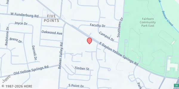 Map showing Abiding Christ Church at 326 E. Dayton-Yellow Springs Road, Fairborn, OH