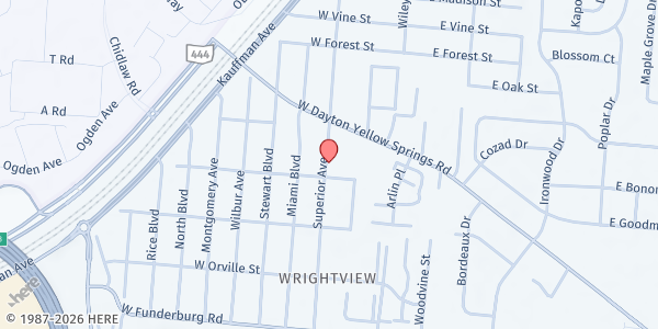 Map showing South Fairborn Baptist Church at 1642 Superior Ave., Fairborn, OH