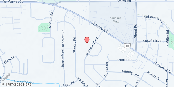 Map showing Unitarian Universalist Church of Akron at 3300 Morewood Rd., Fairlawn, OH