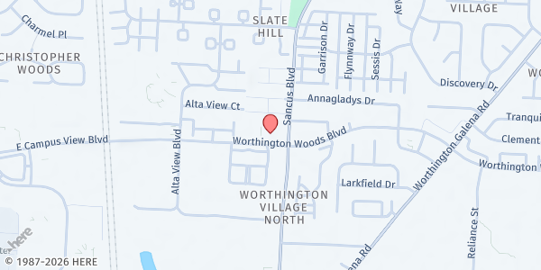 Map showing Salvation Army Worthington at 760 Worthington Woods Boulevard, Far North, OH