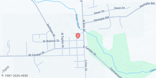 Map showing Community Action Mission Program (C.A.M.P.) at 115 E. Walnut Street, Farmersville, OH