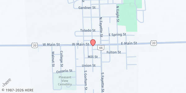 Map showing Fayette's Helping Hands at 125 W. Main St., FAYETTE, OH