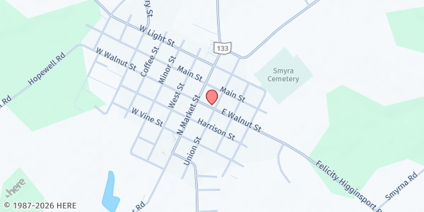 Map showing Felicity United Methodist Church at 421 West Walnut Street, Felicity, OH