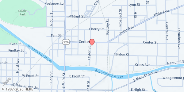 Map showing Salvation Army - Findlay at 301 Center St, Findlay, OH