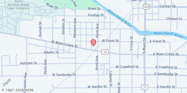 Map showing The City Mission of Findlay at 510 West Main Cross St., Findlay, OH
