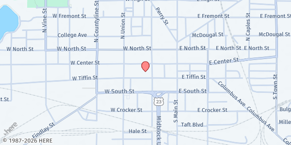 Map showing Feed My Kids - Fostoria at 201 W. Tremont St., Fostoria, OH