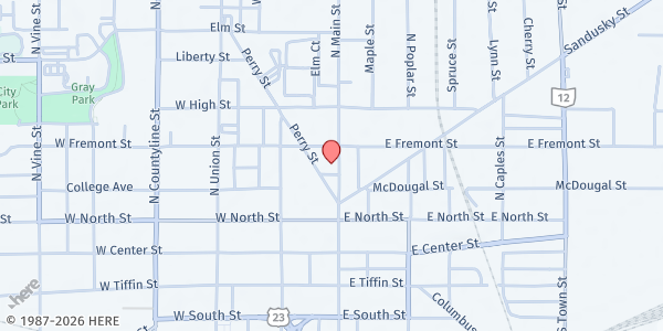 Map showing Sharing Kitchen at 321 N. Main St., Fostoria, OH