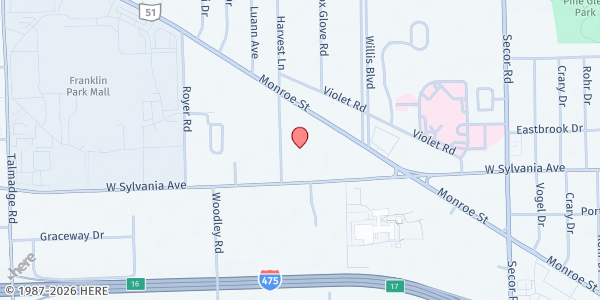 Map showing Christ The King Catholic Church at 4100 Harvest Lane, Franklin Park, OH