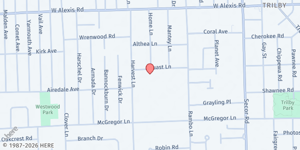 Map showing Washington Library at 5560 Harvest Lane, Franklin Park, OH