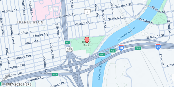 Map showing Dodge Multi-Generational Center at 667 Sullivant Avenue, Franklinton, OH