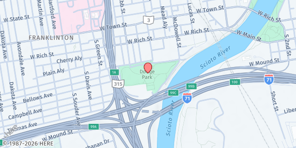 Map showing Dodge Rec Center at 667 Sullivant Avenue, Franklinton, OH