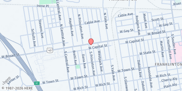 Map showing Equitas Health SafePoint - Franklinton at 1267 West Broad Street, Franklinton, OH