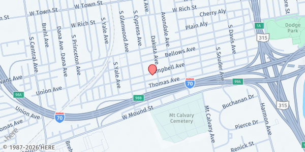 Map showing First Pentecostal Gospel Church at 421 Dakota Avenue, Franklinton, OH