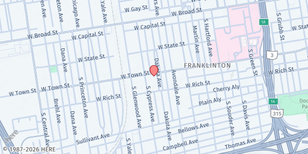 Map showing Franklinton Library at 1061 West Town Street, Franklinton, OH