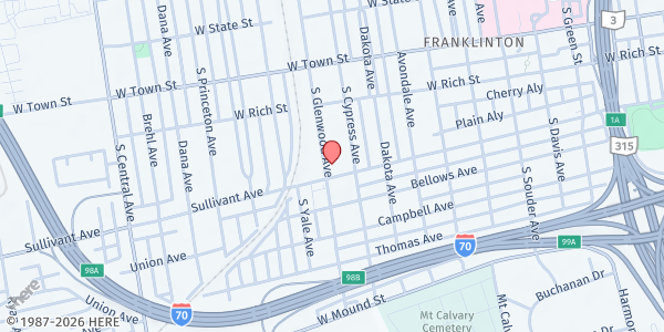 Map showing Gladden Food Pantry at 318 South Glenwood Avenue, Franklinton, OH