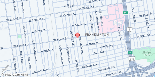 Map showing St. John's Episcopal Church at 1003 West Town Street, Franklinton, OH