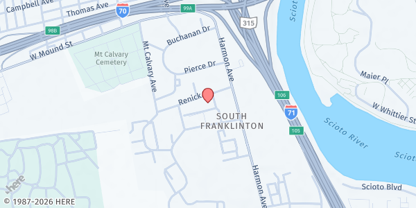 Map showing Sullivant Gardens Rec Center at 755 Renick Street, Franklinton, OH