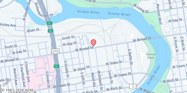 Map showing The Imani Center at 470 West Broad Street, Franklinton, OH