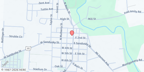 Map showing ISS Fredericktown Food Pantry at 57 North Main Street, Fredericktown, OH