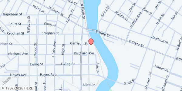 Map showing Sandusky County Share and Care Center at 129 Bidwell Ave, Fremont, OH