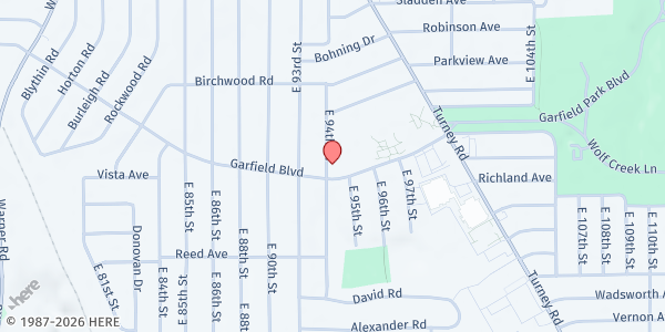 Map showing Garfield Human Development Corporation Food Pantry at 9403 Garfield Blvd, Garfield Heights, OH