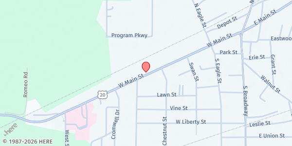 Map showing The Geneva Interfaith Food Pantry at 505 W Main St, Geneva, OH