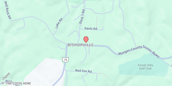 Map showing Bishopville Church of Christ Food Pantry at 6555 Ohio 78, Glouster, OH