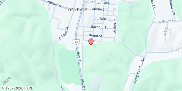 Map showing Hocking Athens Perry Community Action - Main Office at 3 Cardaras Drive, Glouster, OH