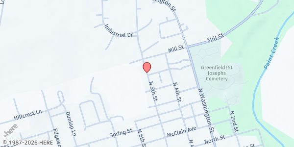 Map showing Greenfield Area Christian Center at 912 North Fifth Street, Greenfield, OH