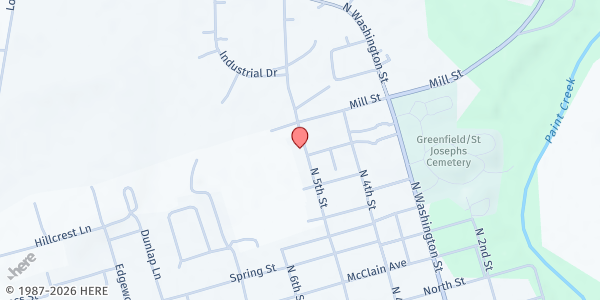 Map showing Greenfield Area Christian Center at 910 North 5th Street, Greenfield, OH