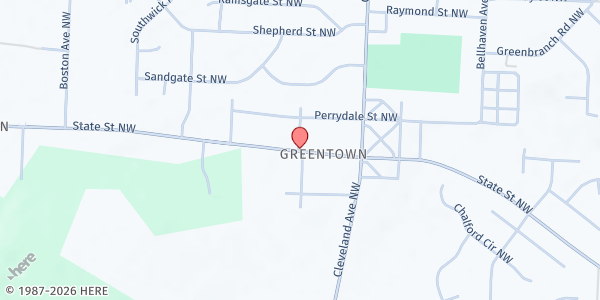 Map showing River of Life Food Pantry at 3281 State St NW, Greentown, OH